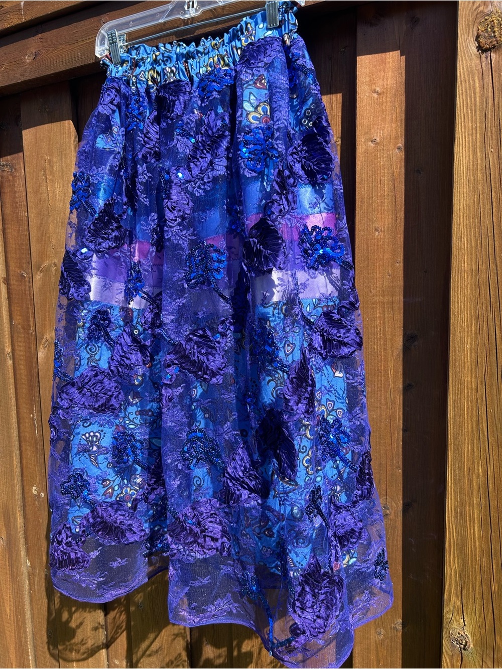 Blue & Purple Floral Lace Ribbon Skirt